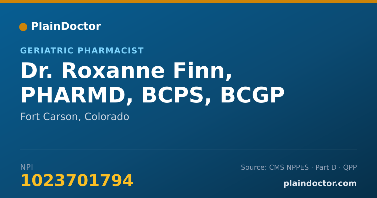 Shareable card for Roxanne Finn, PHARMD, BCPS, BCGP - Geriatric Pharmacist, Fort Carson, CO