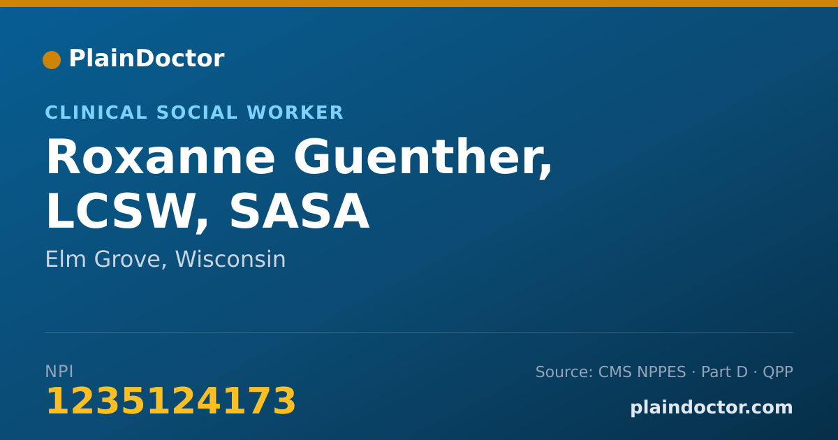 Shareable card for Roxanne Guenther, LCSW, SASA - Addiction (Substance Use Disorder) Counselor, Elm Grove, WI