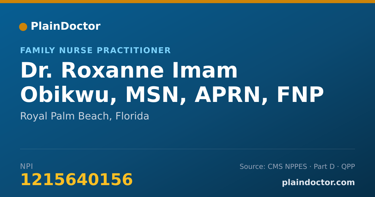 Shareable card for Roxanne Imam Obikwu, MSN, APRN, FNP - BC - Family Nurse Practitioner, Royal Palm Beach, FL