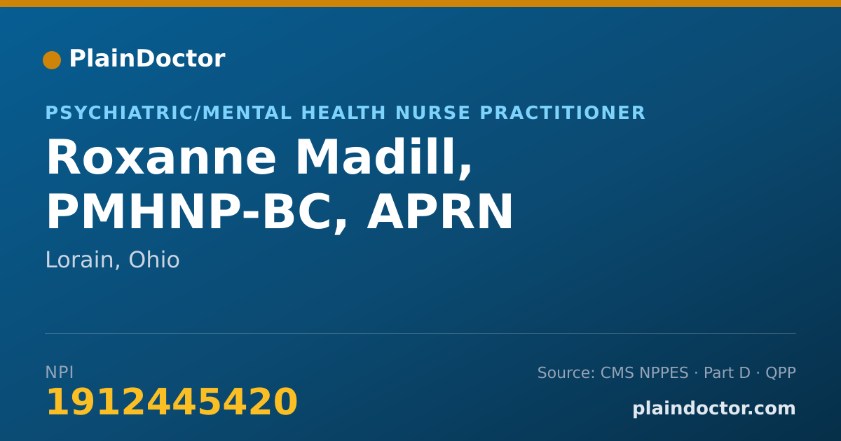 Shareable card for Roxanne Madill, PMHNP-BC, APRN - Psychiatric/Mental Health Nurse Practitioner, Lorain, OH