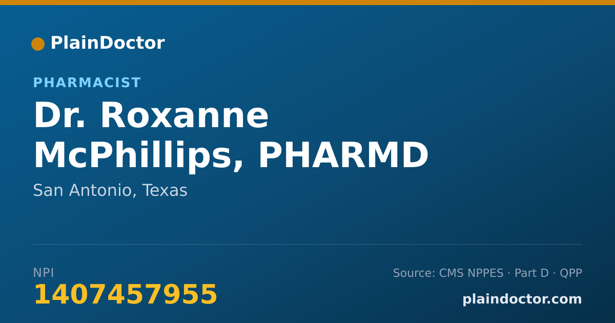 Shareable card for Roxanne McPhillips, PHARMD - Pharmacist, San Antonio, TX