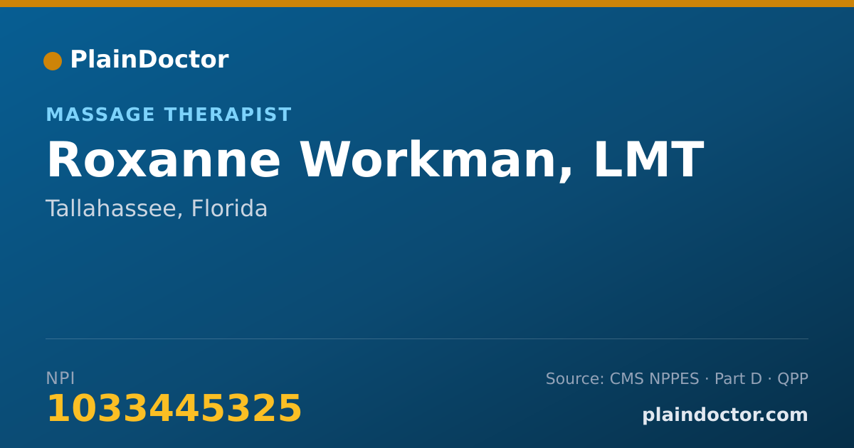 Shareable card for Roxanne Workman, LMT - Massage Therapist, Tallahassee, FL