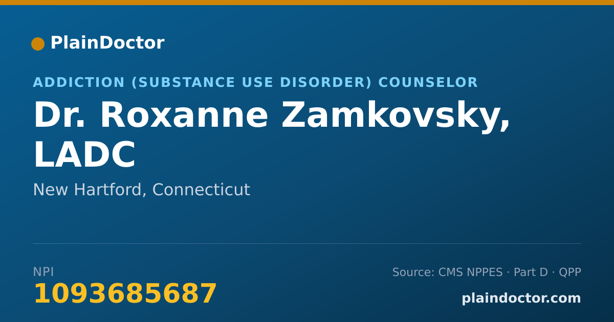Shareable card for Roxanne Zamkovsky, LADC - Addiction (Substance Use Disorder) Counselor, New Hartford, CT
