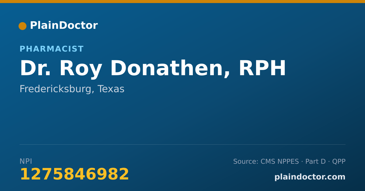 Shareable card for Roy Donathen, RPH - Pharmacist, Fredericksburg, TX