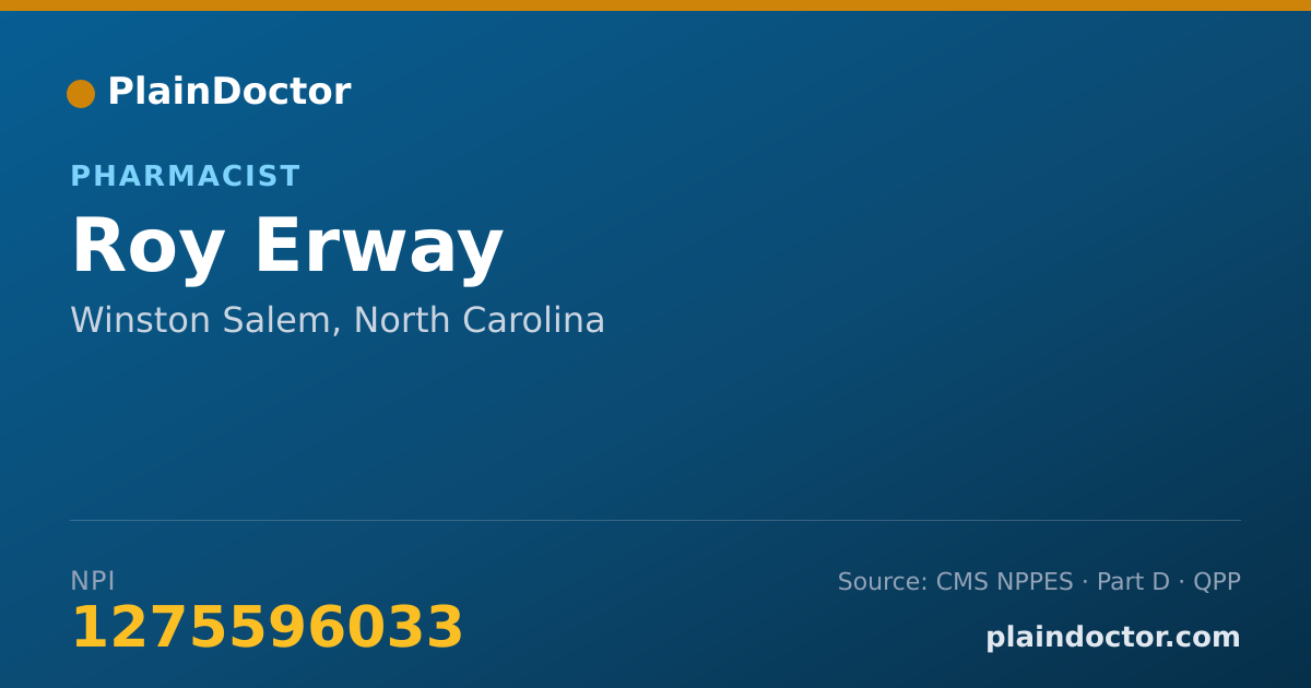 Shareable card for Roy Erway - Pharmacist, Winston Salem, NC