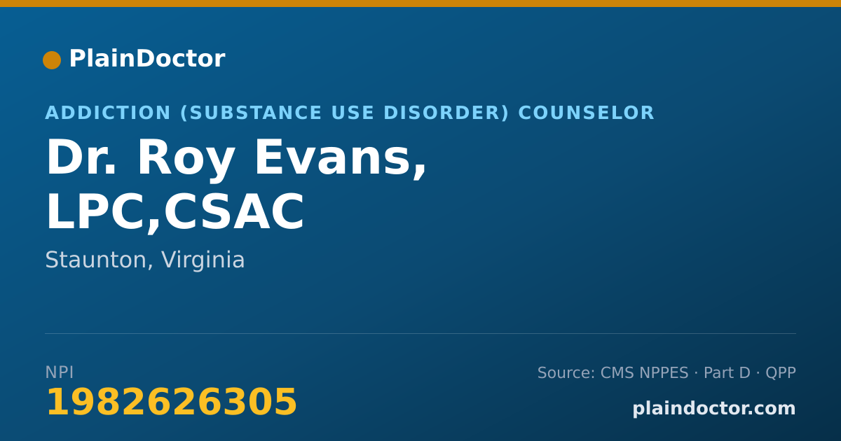 Shareable card for Roy Evans, LPC,CSAC - Addiction (Substance Use Disorder) Counselor, Staunton, VA
