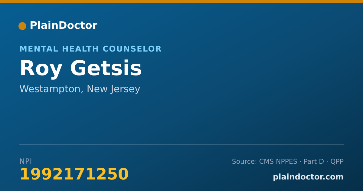 Shareable card for Roy Getsis - Mental Health Counselor, Westampton, NJ