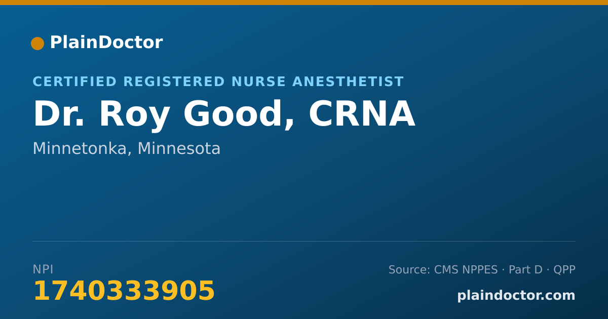 Shareable card for Roy Good, CRNA - Certified Registered Nurse Anesthetist, Minnetonka, MN