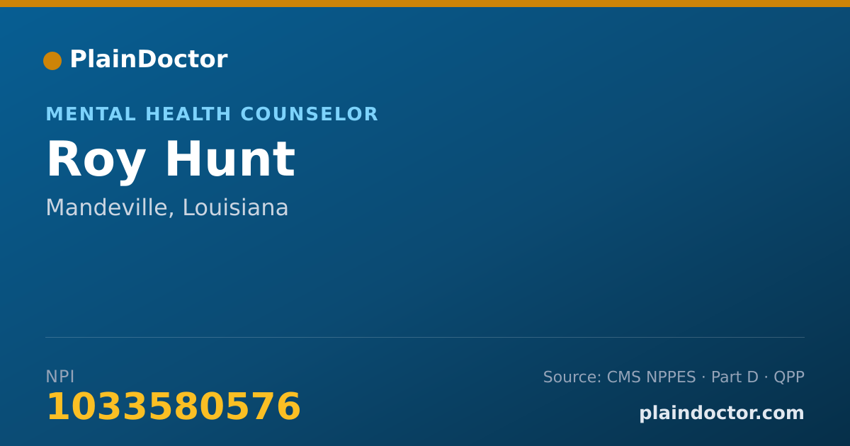 Shareable card for Roy Hunt - Mental Health Counselor, Mandeville, LA
