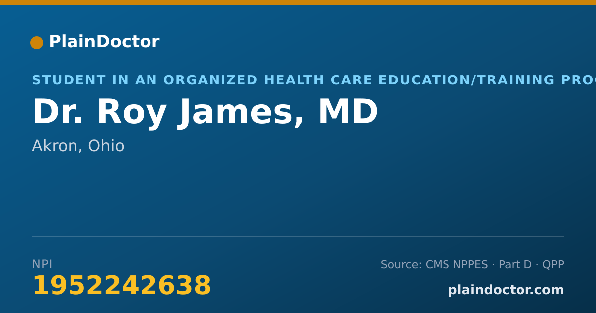 Shareable card for Roy James, MD - Student in an Organized Health Care Education/Training Program, Akron, OH