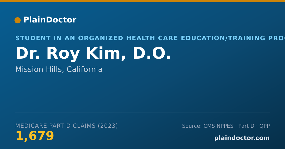 Shareable card for Roy Kim, D.O. - Student in an Organized Health Care Education/Training Program, Mission Hills, CA