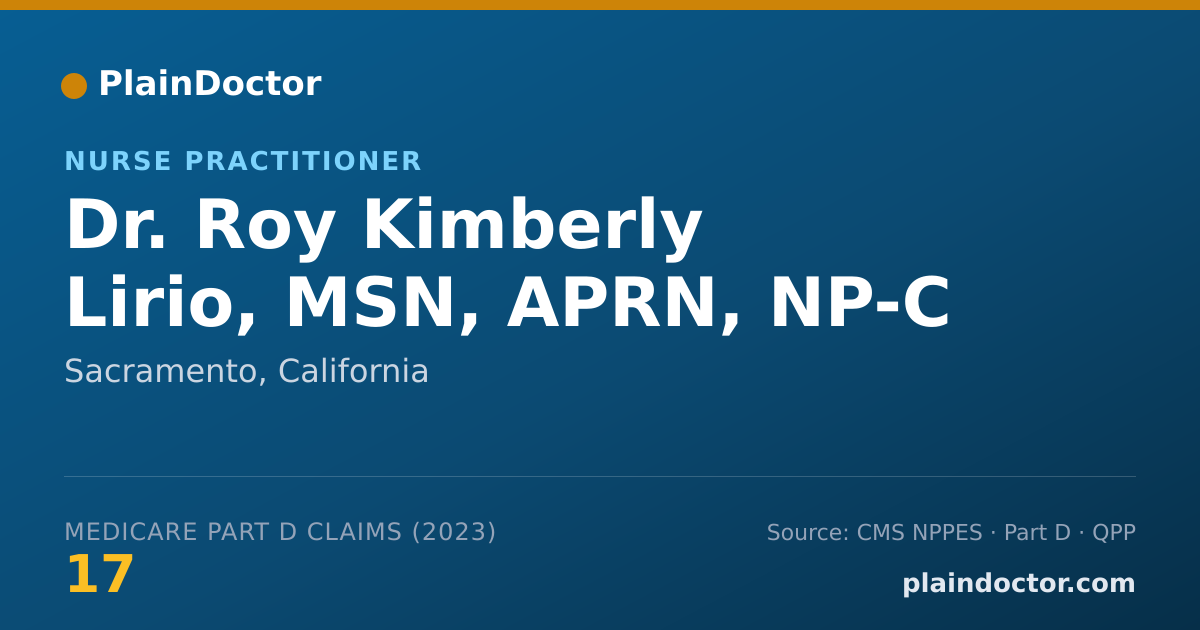 Shareable card for Roy Kimberly Lirio, MSN, APRN, NP-C - Nurse Practitioner, Sacramento, CA