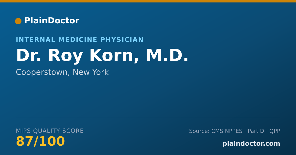 Shareable card for Roy Korn, M.D. - Internal Medicine Physician, Cooperstown, NY