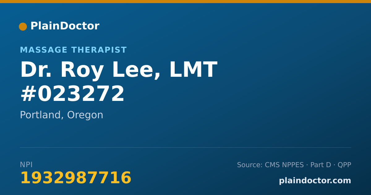 Shareable card for Roy Lee, LMT #023272 - Massage Therapist, Portland, OR