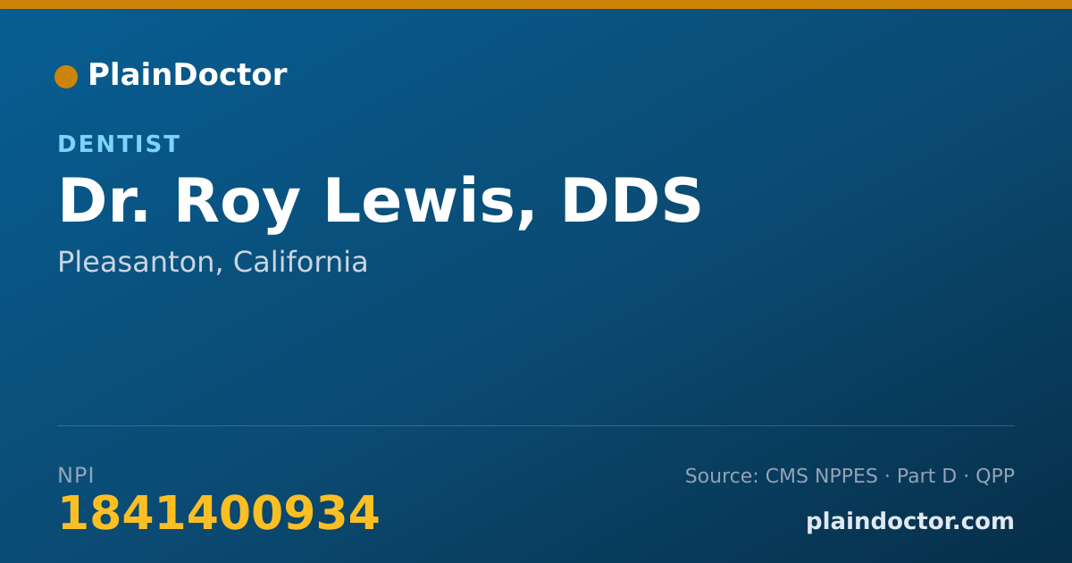 Shareable card for Roy Lewis, DDS - Dentist, Pleasanton, CA