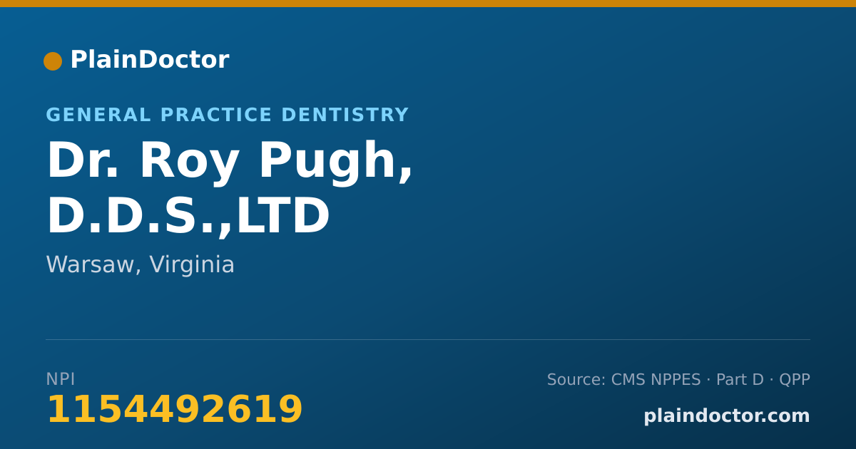 Shareable card for Roy Pugh, D.D.S.,LTD - General Practice Dentistry, Warsaw, VA