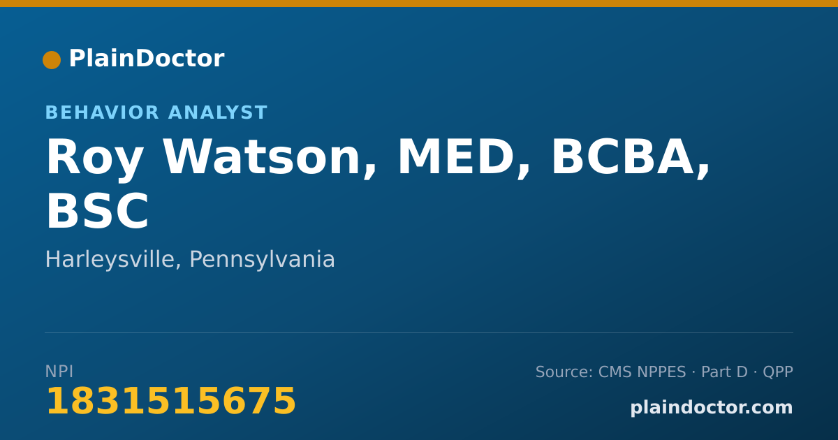 Shareable card for Roy Watson, MED, BCBA, BSC - Behavior Analyst, Harleysville, PA