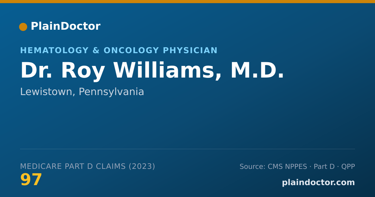 Shareable card for Roy Williams, M.D. - Hematology & Oncology Physician, Lewistown, PA