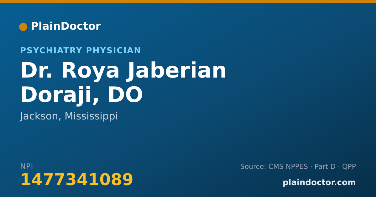 Shareable card for Roya Jaberian Doraji, DO - Psychiatry Physician, Jackson, MS