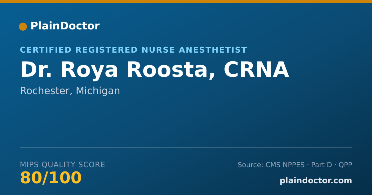 Shareable card for Roya Roosta, CRNA - Certified Registered Nurse Anesthetist, Rochester, MI