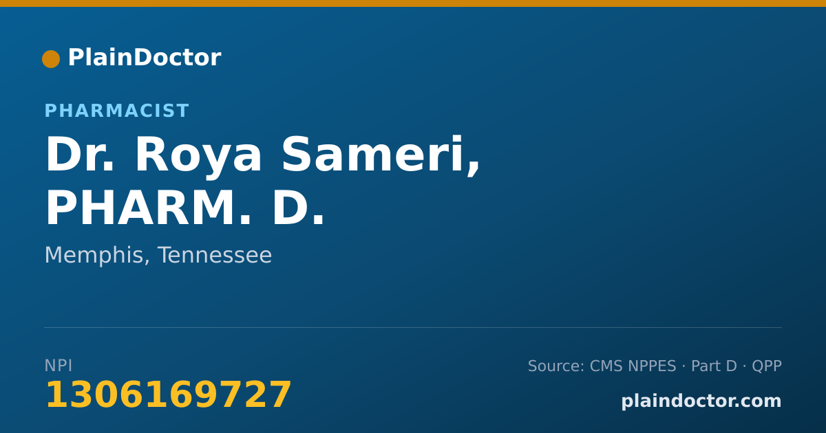 Shareable card for Roya Sameri, PHARM. D. - Pharmacist, Memphis, TN
