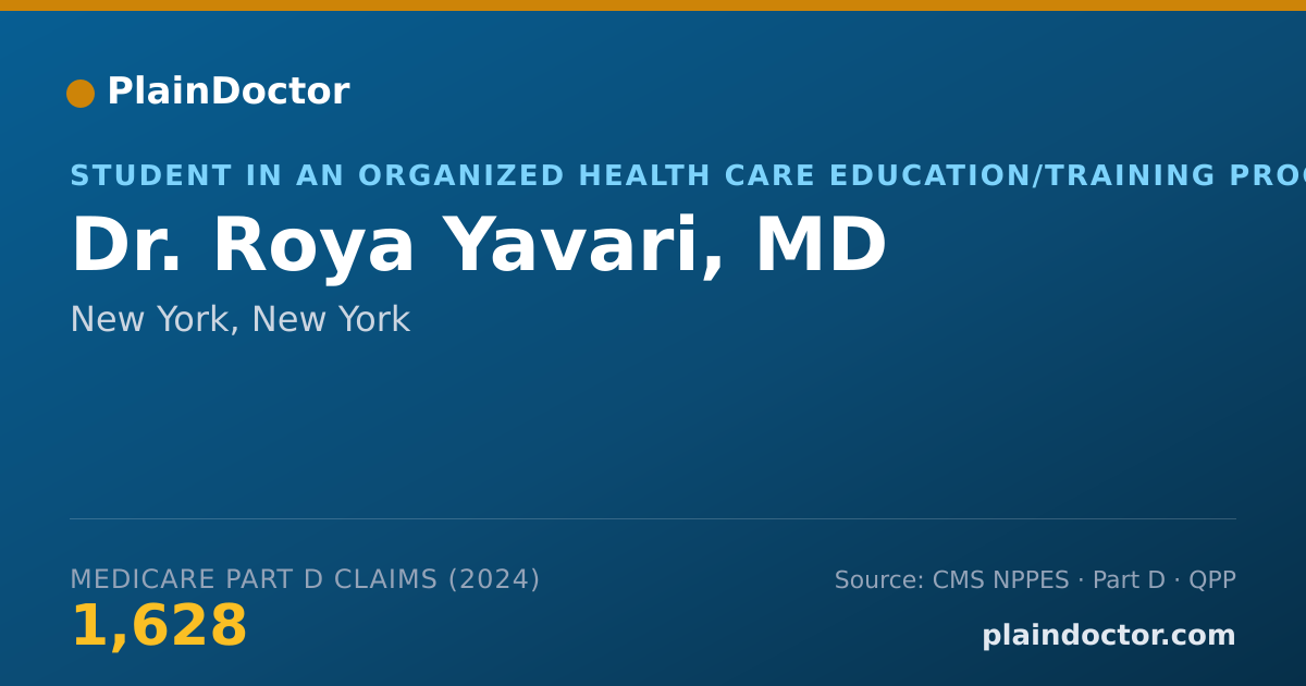 Shareable card for Roya Yavari, MD - Student in an Organized Health Care Education/Training Program, New York, NY