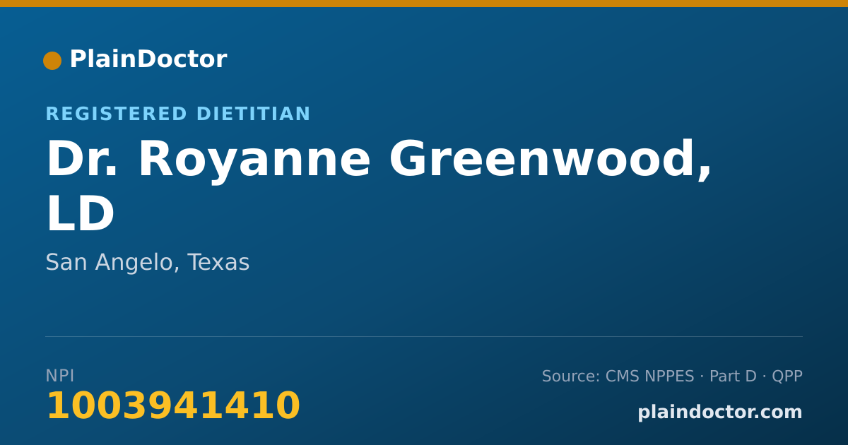 Shareable card for Royanne Greenwood, LD - Registered Dietitian, San Angelo, TX