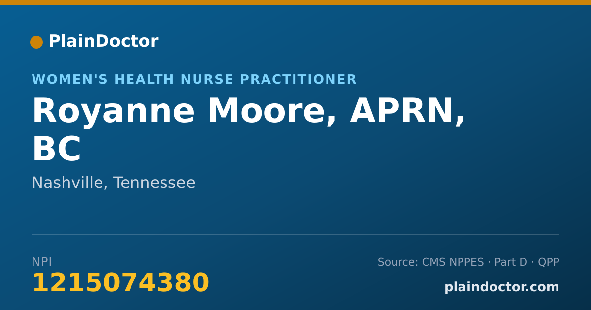Shareable card for Royanne Moore, APRN, BC - Women's Health Nurse Practitioner, Nashville, TN