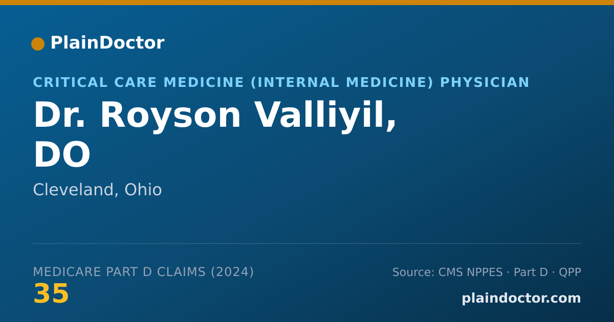 Shareable card for Royson Valliyil, DO - Critical Care Medicine (Internal Medicine) Physician, Cleveland, OH