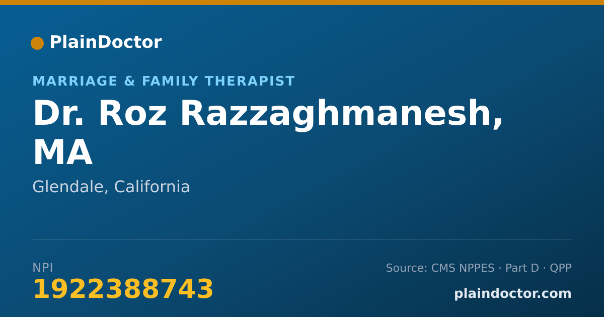 Shareable card for Roz Razzaghmanesh, MA - Marriage & Family Therapist, Glendale, CA