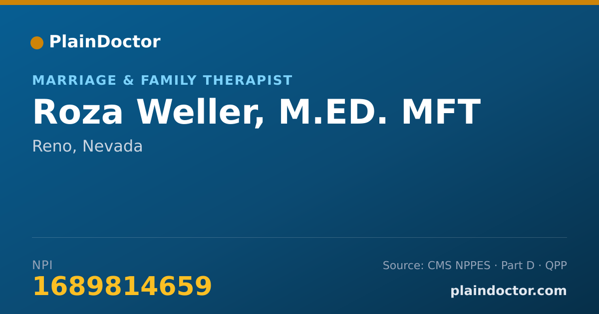 Shareable card for Roza Weller, M.ED. MFT - Marriage & Family Therapist, Reno, NV
