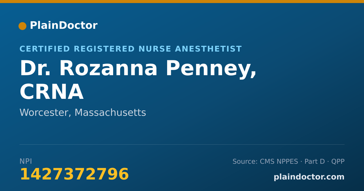 Shareable card for Rozanna Penney, CRNA - Certified Registered Nurse Anesthetist, Worcester, MA