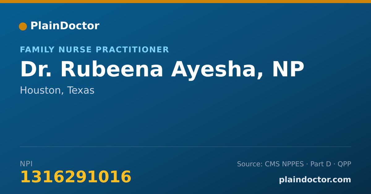 Shareable card for Rubeena Ayesha, NP - Family Nurse Practitioner, Houston, TX