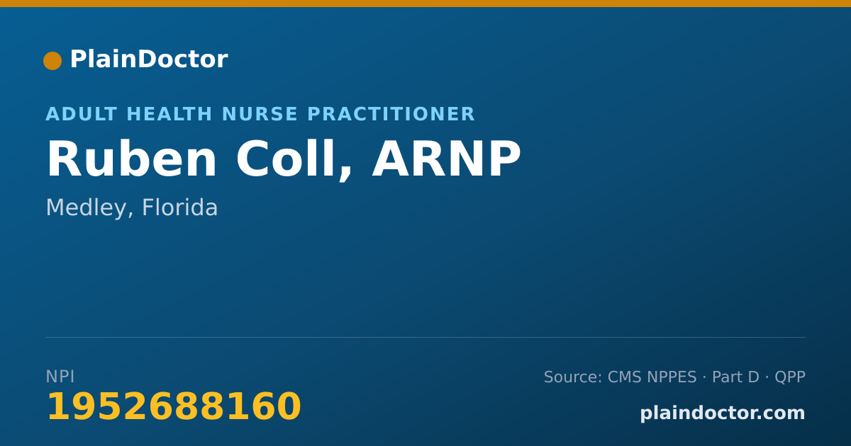 Shareable card for Ruben Coll, ARNP - Adult Health Nurse Practitioner, Medley, FL