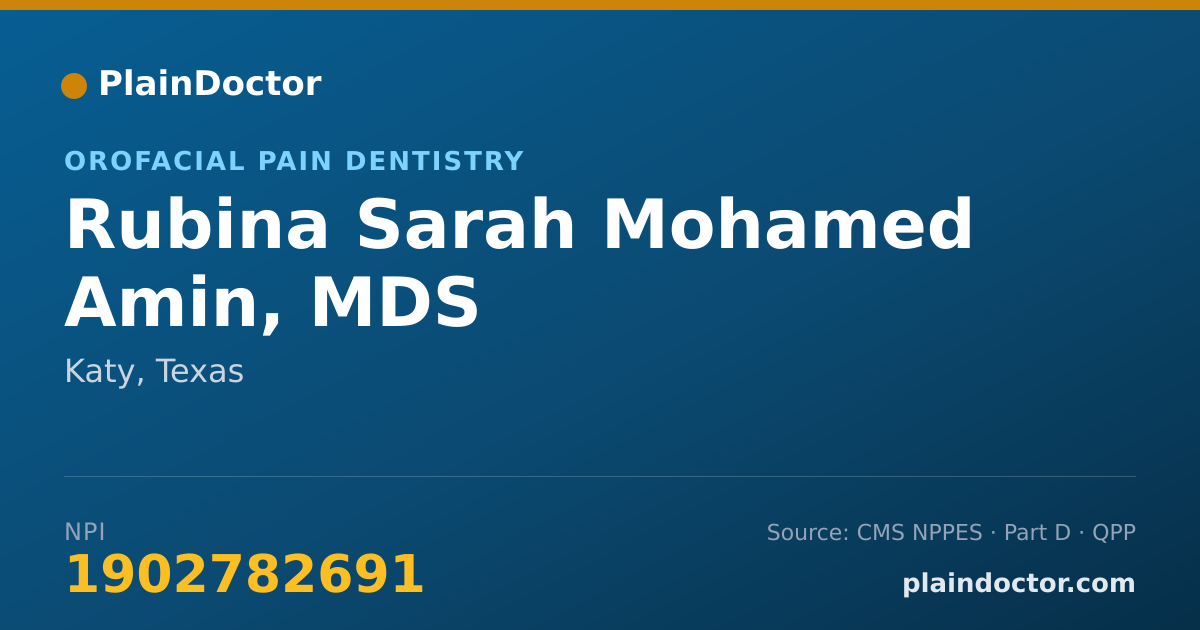 Shareable card for Rubina Sarah Mohamed Amin, MDS - Orofacial Pain Dentistry, Katy, TX