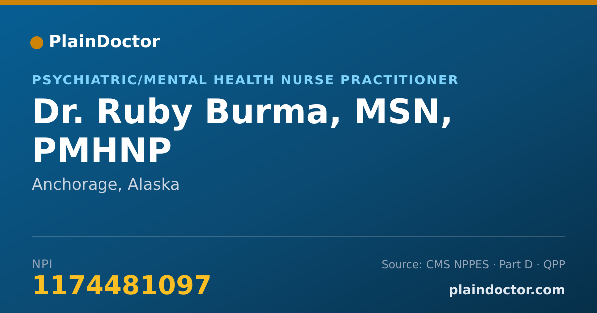 Shareable card for Ruby Burma, MSN, PMHNP - Psychiatric/Mental Health Nurse Practitioner, Anchorage, AK