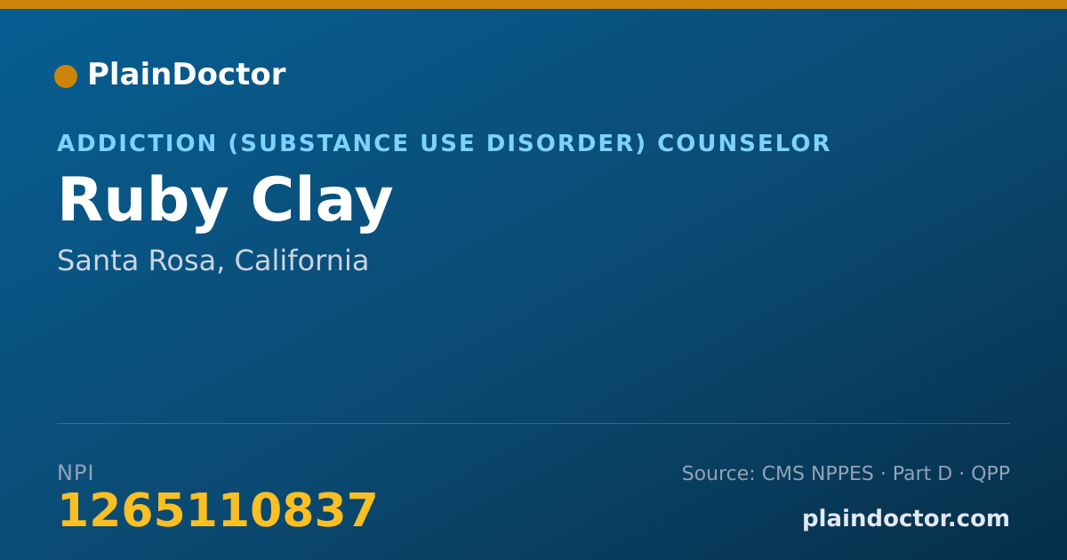 Shareable card for Ruby Clay - Addiction (Substance Use Disorder) Counselor, Santa Rosa, CA