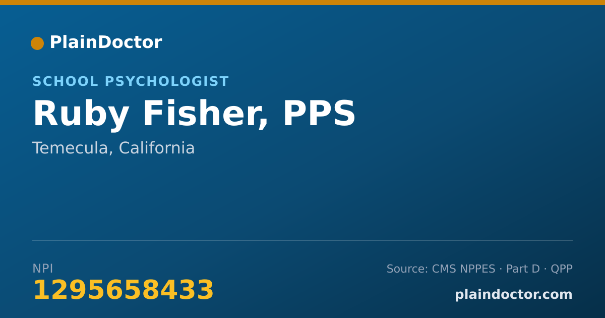 Shareable card for Ruby Fisher, PPS - School Psychologist, Temecula, CA