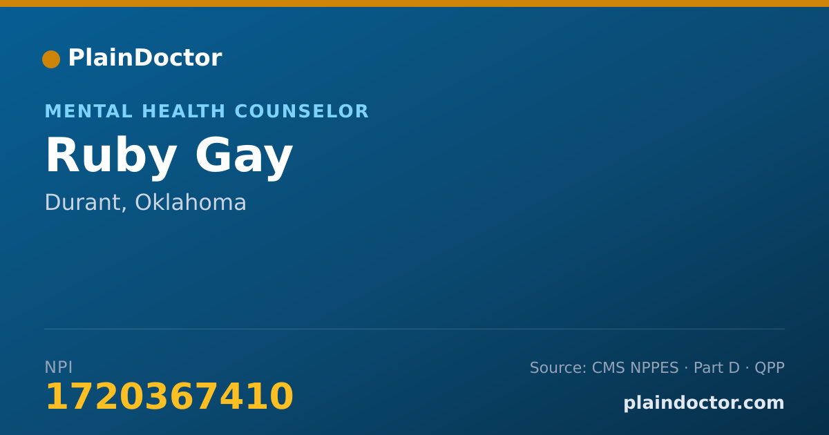 Shareable card for Ruby Gay - Mental Health Counselor, Durant, OK