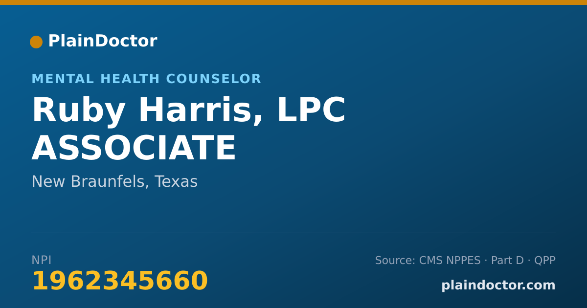 Shareable card for Ruby Harris, LPC ASSOCIATE - Mental Health Counselor, New Braunfels, TX