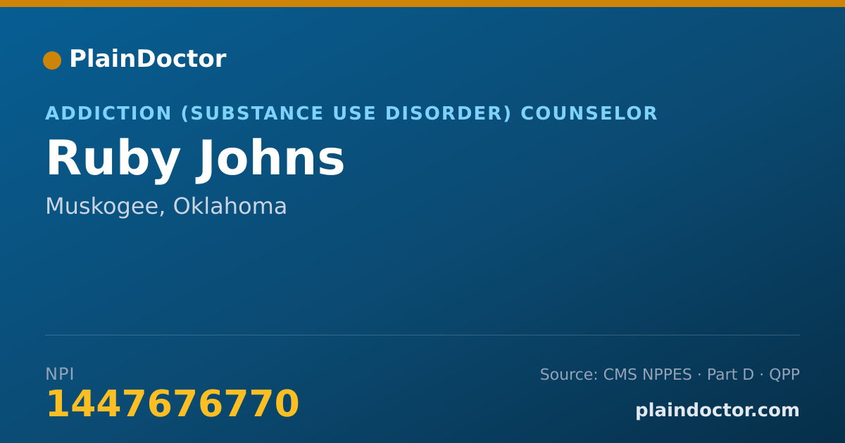 Shareable card for Ruby Johns - Addiction (Substance Use Disorder) Counselor, Muskogee, OK