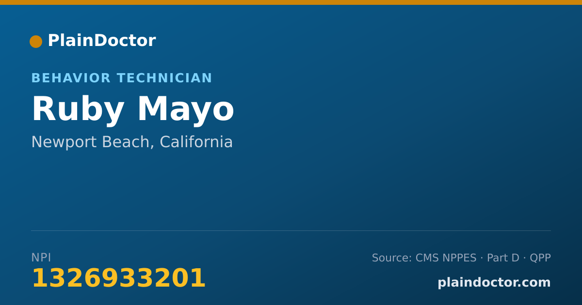 Shareable card for Ruby Mayo - Behavior Technician, Newport Beach, CA