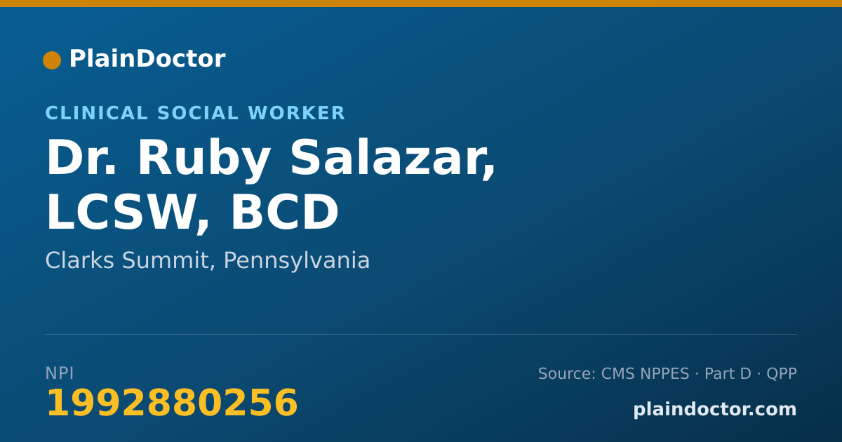 Shareable card for Ruby Salazar, LCSW, BCD - Clinical Social Worker, Clarks Summit, PA