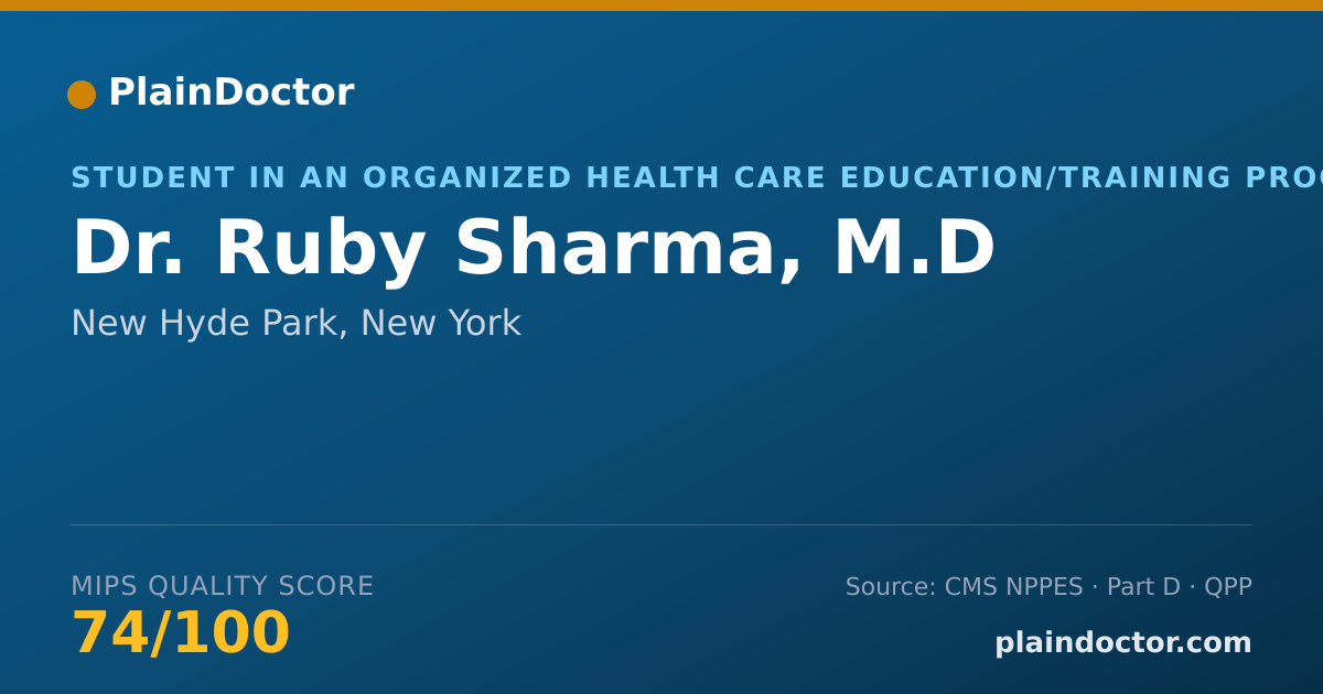 Shareable card for Ruby Sharma, M.D - Student in an Organized Health Care Education/Training Program, New Hyde Park, NY