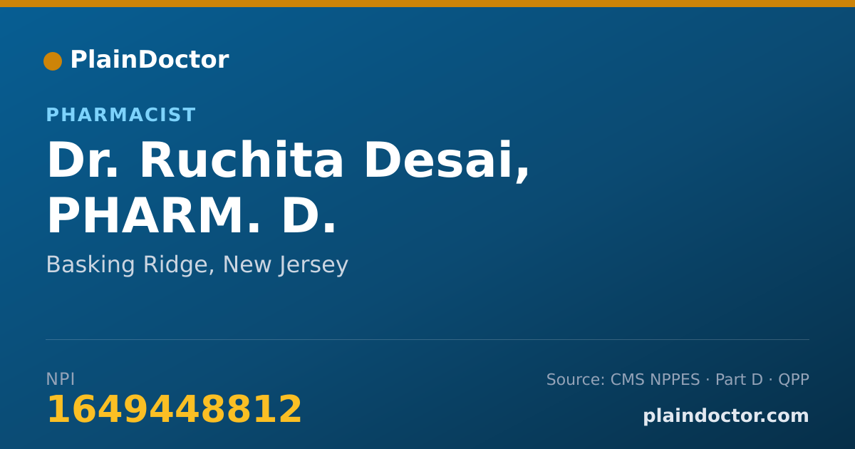 Shareable card for Ruchita Desai, PHARM. D. - Pharmacist, Basking Ridge, NJ