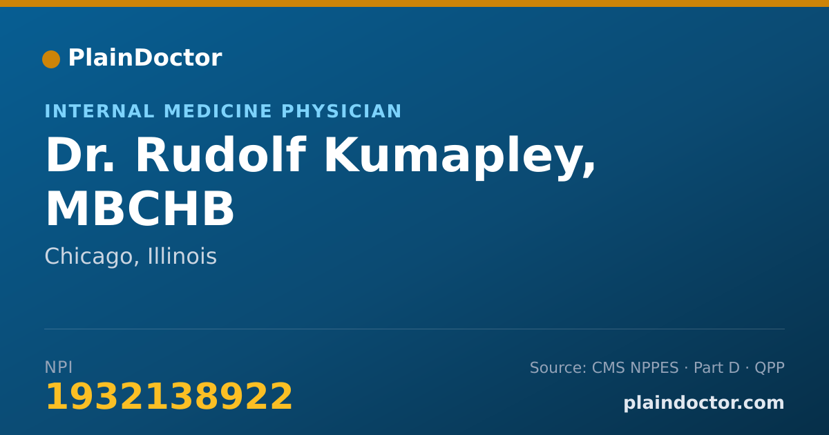 Shareable card for Rudolf Kumapley, MBCHB - Internal Medicine Physician, Chicago, IL