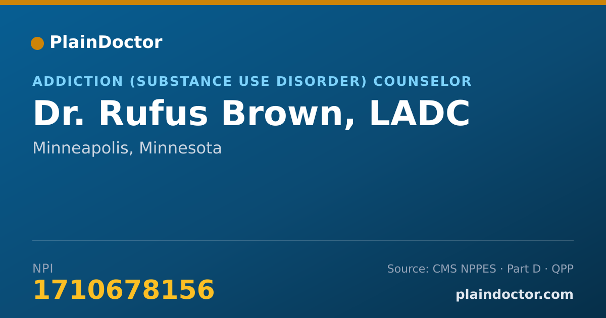 Shareable card for Rufus Brown, LADC - Addiction (Substance Use Disorder) Counselor, Minneapolis, MN