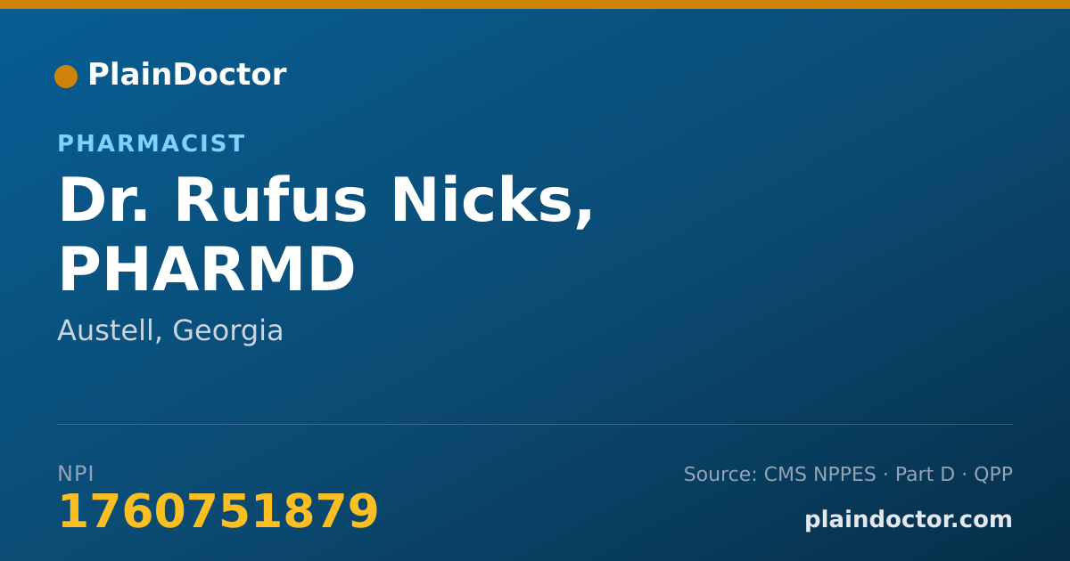 Shareable card for Rufus Nicks, PHARMD - Pharmacist, Austell, GA