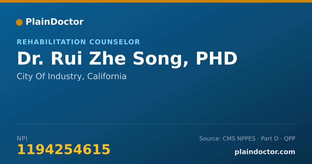 Shareable card for Rui Zhe Song, PHD - Rehabilitation Counselor, City Of Industry, CA
