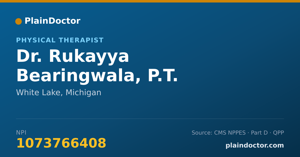 Shareable card for Rukayya Bearingwala, P.T. - Physical Therapist, White Lake, MI